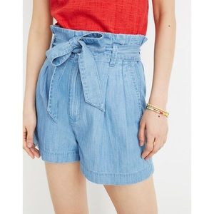 Madewell Denim Chambray High Rise Paperbag Shorts